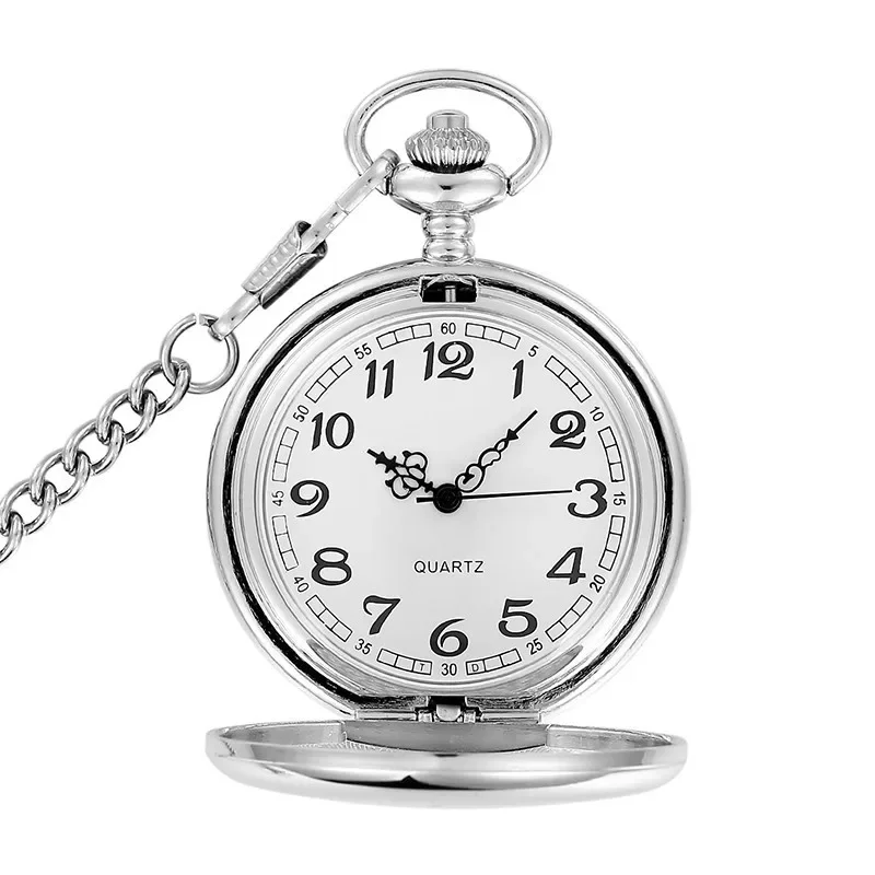 Top Trends: Silver Smooth Quartz Pocket Watch Mens Womens Necklace Clock Metal Stainless Steel Watches Pendant With Short Chain Gifts Shoppable Styles