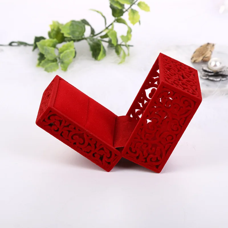 Top Trends: NEW Red Velvet Ring Box Hollow Couple Double Ring Bearer Box For Wedding Engagement Gift Jewelry Organizer Packing Boxes 2022 Shoppable Styles - Image 5