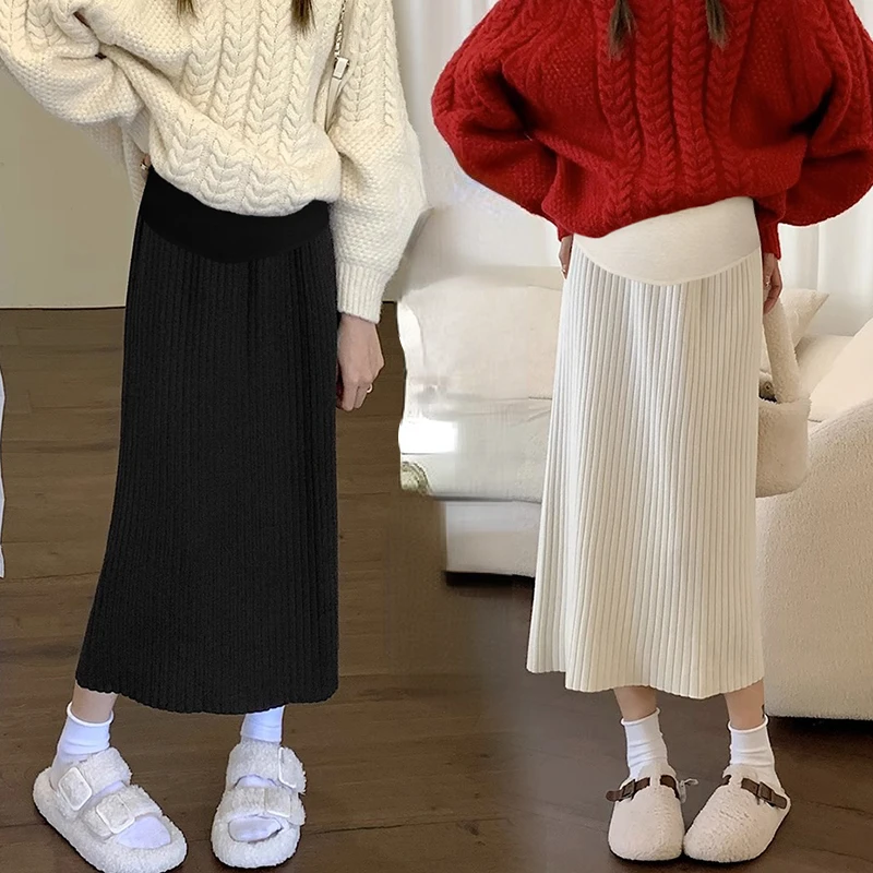 Top Trends: Autumn And Winter New Pregnant Women&#039;s Skirts Solid Color Casual Knitted One Step Skirt Adjustable Waist Maternity Empired Skirt Shoppable Styles