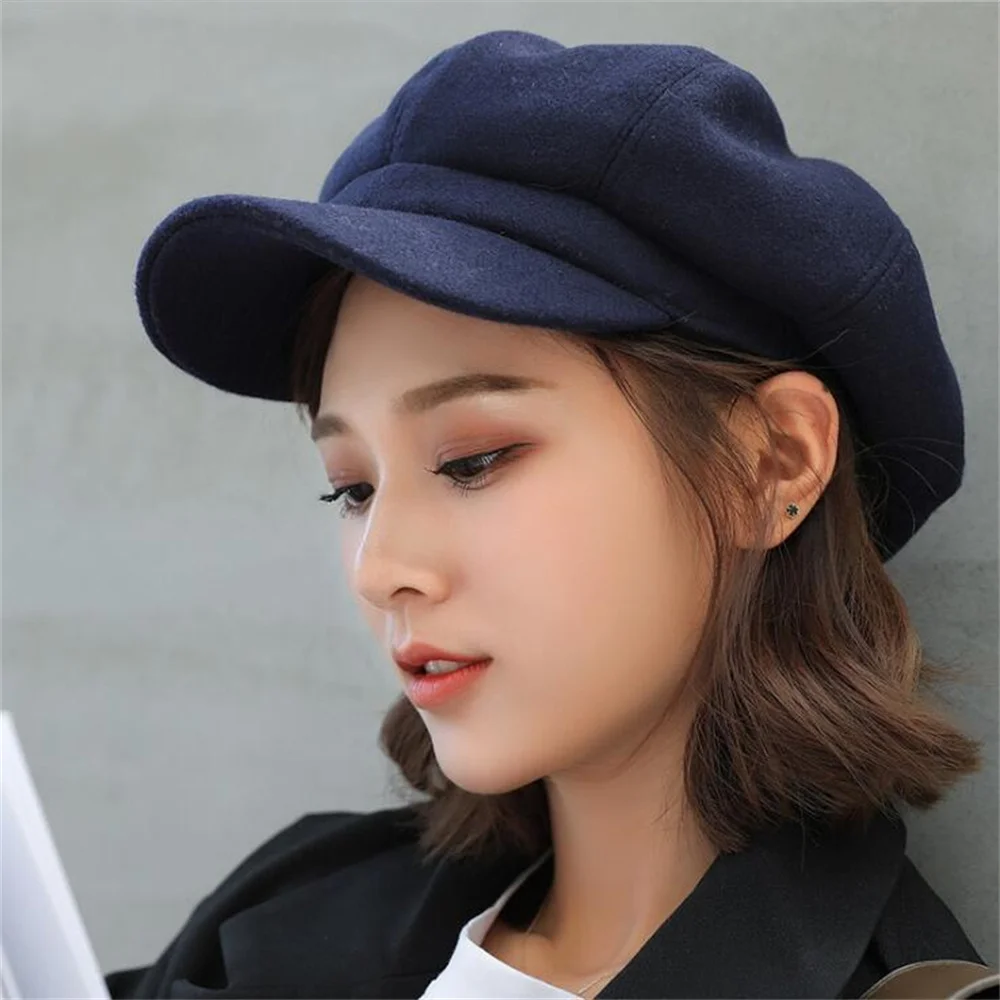 Top Trends: Women‘s Winter Vintage Berets Caps French Artist Warm Felt Hats Beret Female Solid Octagonal Hats 2023 Autumn Girl Newsboy Cap Shoppable Styles - Image 3