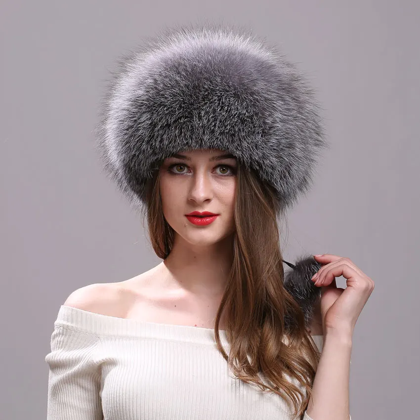 Top Trends: Real Fox Fur Hat For Women With Leather Top Mongolian Princess Hat With Pompom Winter Warm Beanie Russian Cap Bonnets For Women Shoppable Styles