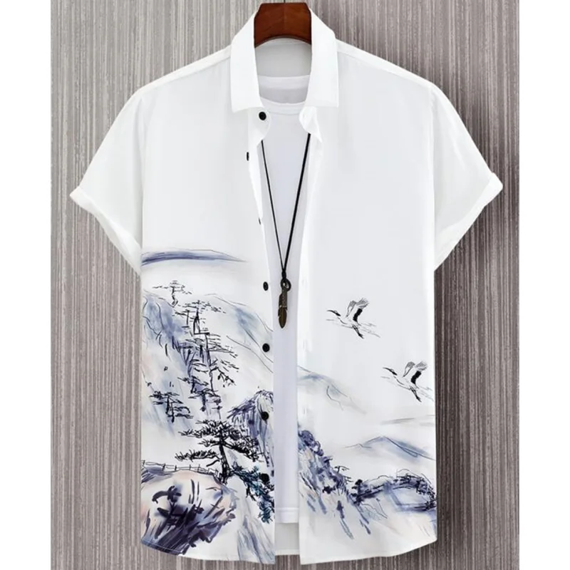 Top Trends: Fashion Shirt For Men 3d Ink Painting Prints Men'S Clothing Daily Casual Short Sleeve Beach Party Sweatshirt Street Hawaii Shirt Shoppable Styles