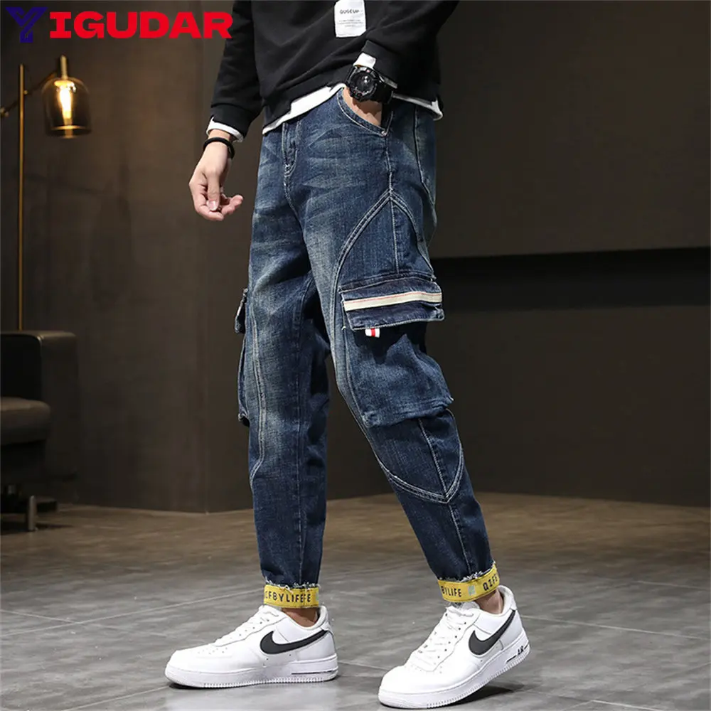 Top Trends: Mens Jeans Harem Pants Fashion Pockets Desinger Loose Fit Baggy Moto Jeans Men Stretch Retro Streetwear Relaxed Men Jeans Shoppable Styles