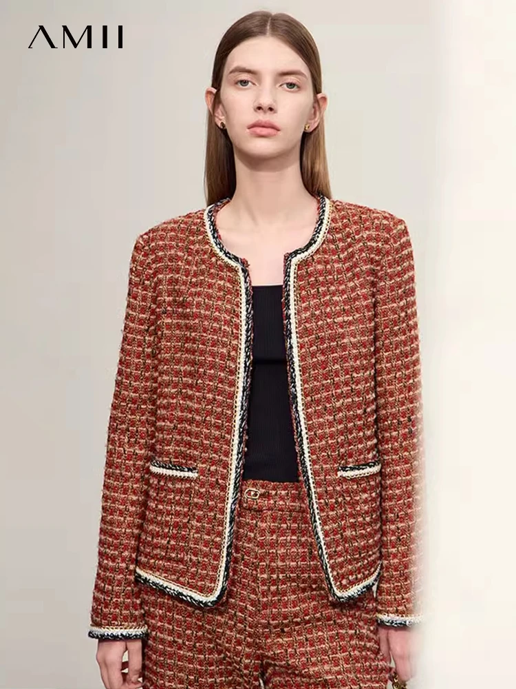 Top Trends: AMII Minimalist Small Fragrance Tweed Suit Women Jacket 2023 Autumn O-Neck Coat Straight Casual Pants Sold Separately 12344182 Shoppable Styles