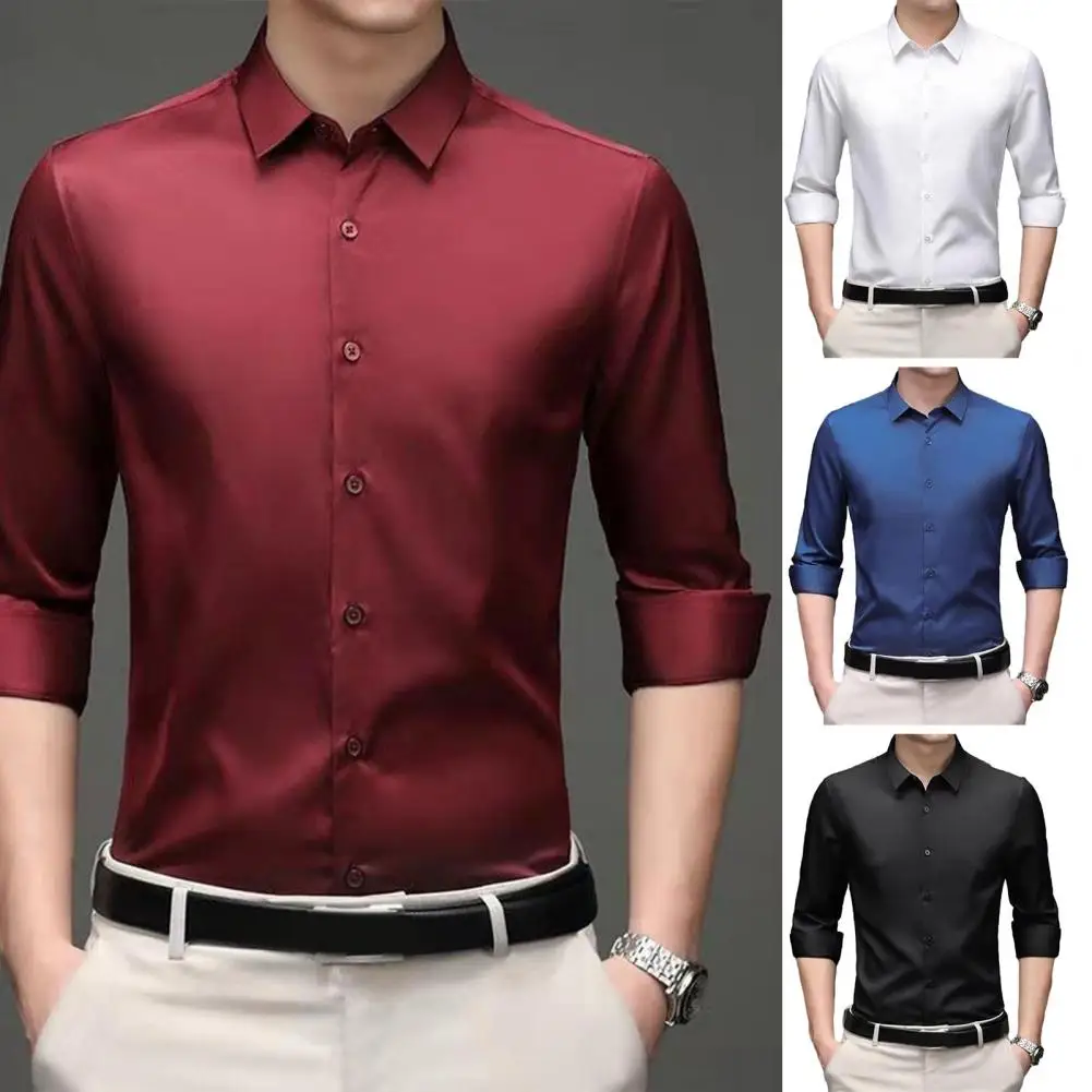 Top Trends: Spring And Summer Long-sleeved Men&#039;s Shirt Thin Business Dress Ice Silk Wrinkle Resistant Non-ironing Solid Color Collar Shoppable Styles