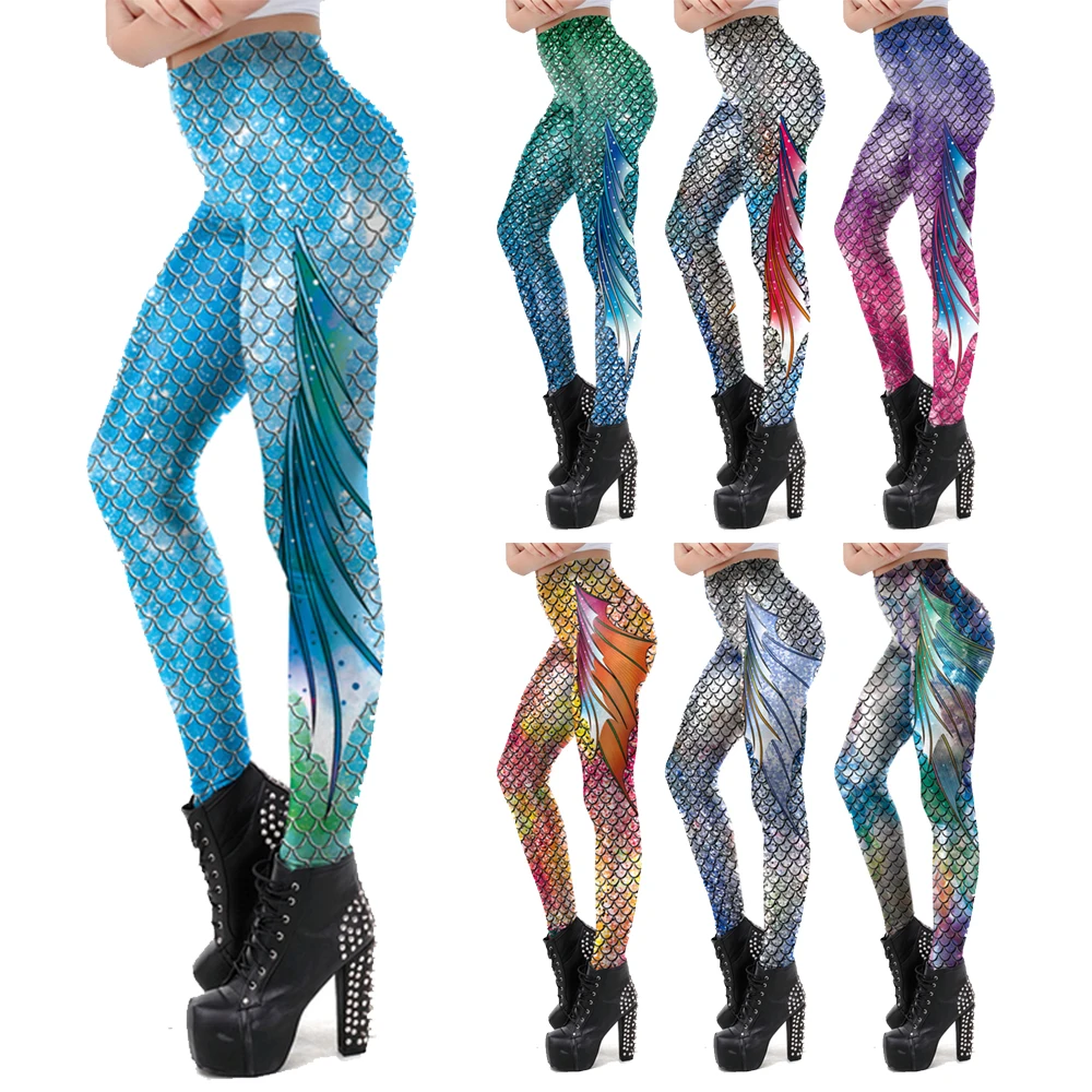 Top Trends: VIP FASHION Leggings For Women Fitness Sport Mermaid With Printed Fish Scales Shiny Leggings Workout Elasticity Lggins Shoppable Styles