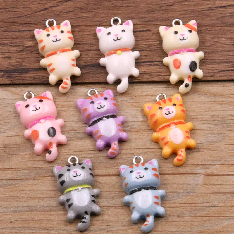 Top Trends: 10Pcs 15*29MM 8 Color Kawaii Cat Charms Pendants For Jewelry Making Animal Resin Jewlery Findings DIY Craft Shoppable Styles