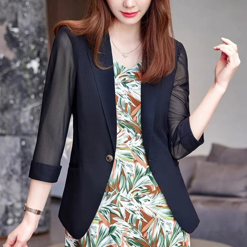 Top Trends: 2023 New Summer Fashion Premium Temperament Mesh Slim Oversize Three Quarter Sunscreen Casual Casual Women's Solid Color Blazer Shoppable Styles