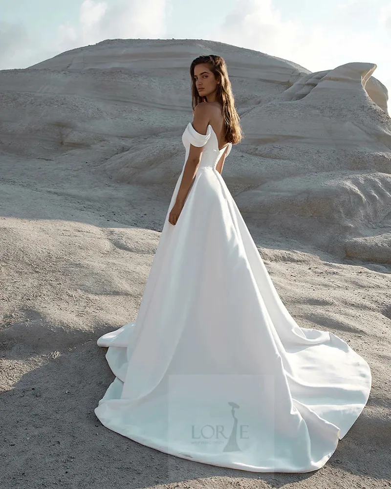 Top Trends: LORIE Soft Satin A Line Wedding Dresses Sleeveless Off The Shoulder Bridal Gowns Long Train Wedding Party Gowns 2023 Shoppable Styles - Image 3