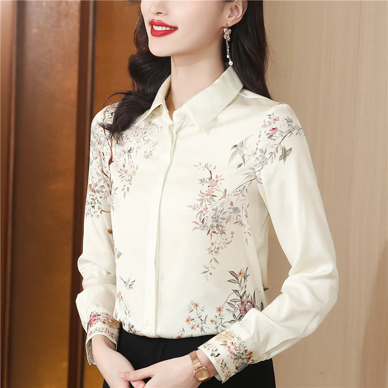 Top Trends: Satin Shirt For Women Summer 2023 New In Floral Printed Casual Blouses Silk Loose Long Sleeve Top Turn-down Collar YCMYUNYAN Shoppable Styles