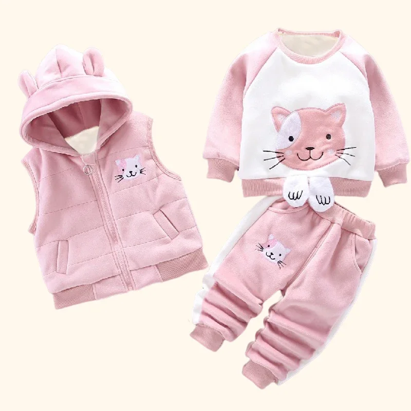 Top Trends: 3Pcs Set Children Clothing Thicken Warm Hooded Outwear Children Sets Three-Piece Outfits Toddler Costume Suit Kids Clothes Shoppable Styles - Image 4