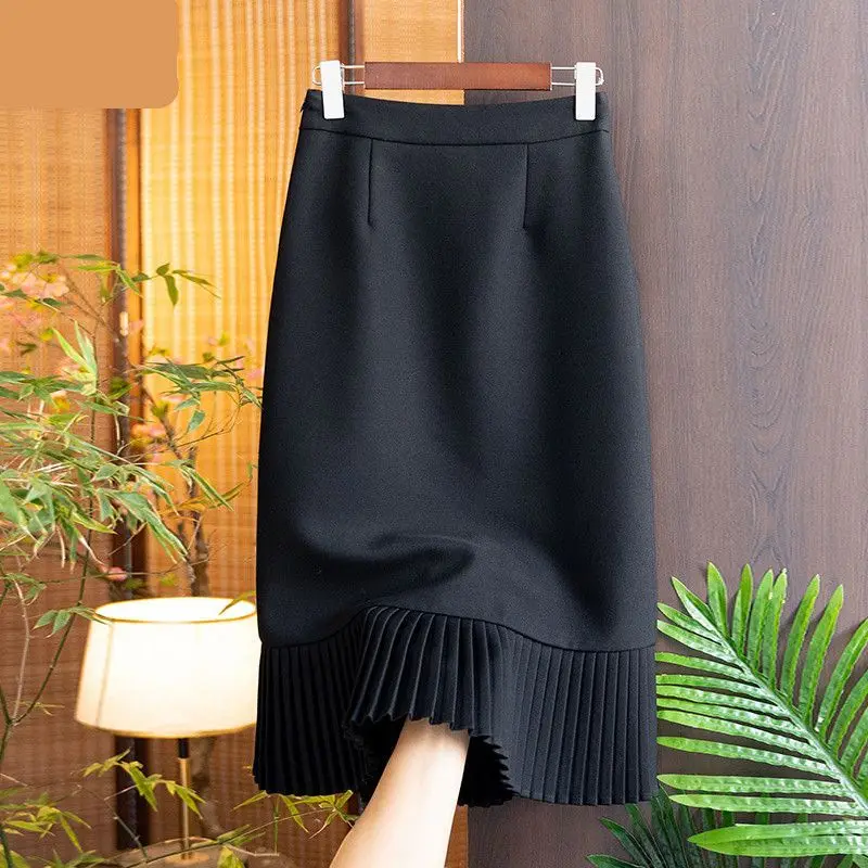 Top Trends: Fashion Solid Color Women's Fashion Fishtail Skirt Commuting Straight Tube High Waist Slim Temperament Pleated Skirt Lady Shoppable Styles - Image 2