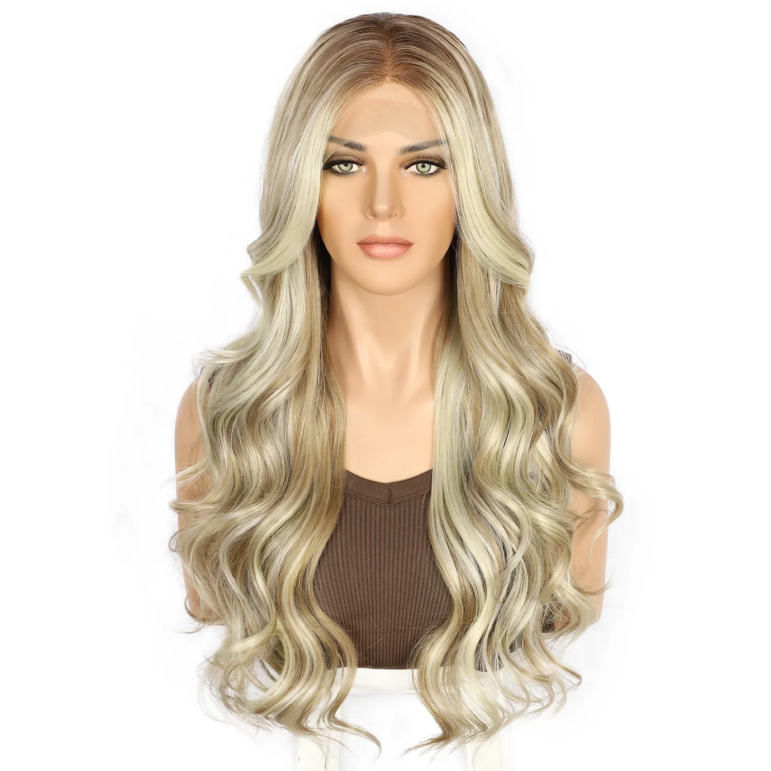 Top Trends: Autumn 2023 13x3 Synthetic Lace Front Wig Blonde Highlight Body Wave 30‘’ Long Swiss Transparent Lace Daily Wear Women Wig Shoppable Styles