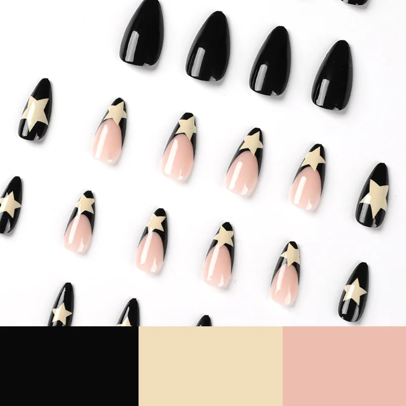 Top Trends: 24pcs / box Fake French Y2k Nails Press On Long Stiletto Almond Shape Wearable False Nails With Stars Designs Full Cover Nail Tips Shoppable Styles - Image 5