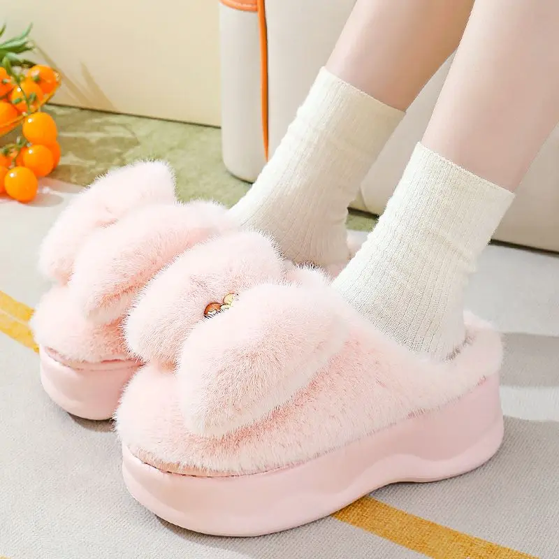 Top Trends: Pink Fur Clog Slippers Women Chunky Slides Shoes Thick Plush Non-Slip Home Slippers Woman Bedroom Shoes Platform Fluffy Slippers Shoppable Styles