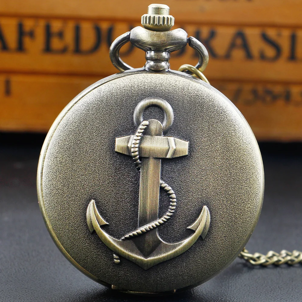 Top Trends: Retro Bronze Boat Anchor Pocket Watch Roman Numeral Dial Pendant Quartz Clock With Chain Men Women Antique Necklace Souvenir Shoppable Styles