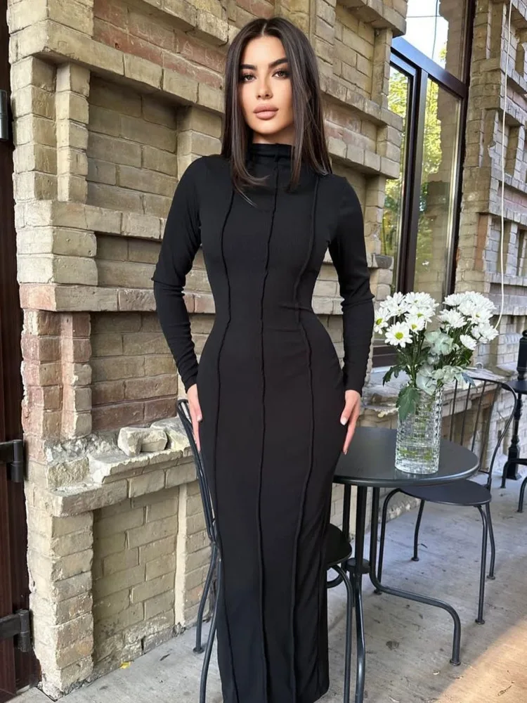 Top Trends: JULISSA MO 2023 New Ribbed Solid Patchwork O-Neck Long Dress Women Autumn Bodycon Long Sleeve Slim Elegant Party Club Vestido Shoppable Styles