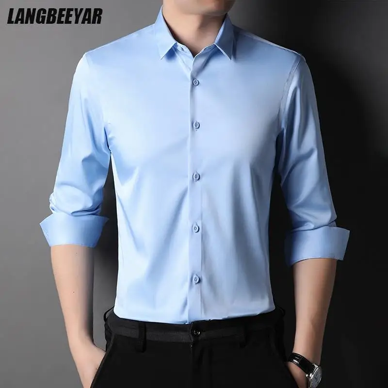 Top Trends: Top Grade New Fashion Brand Solid Color Luxury Designer Shirts 2023 Men Slim Fit Shirt Long Sleeve Classic Casual Mens Clothing Shoppable Styles