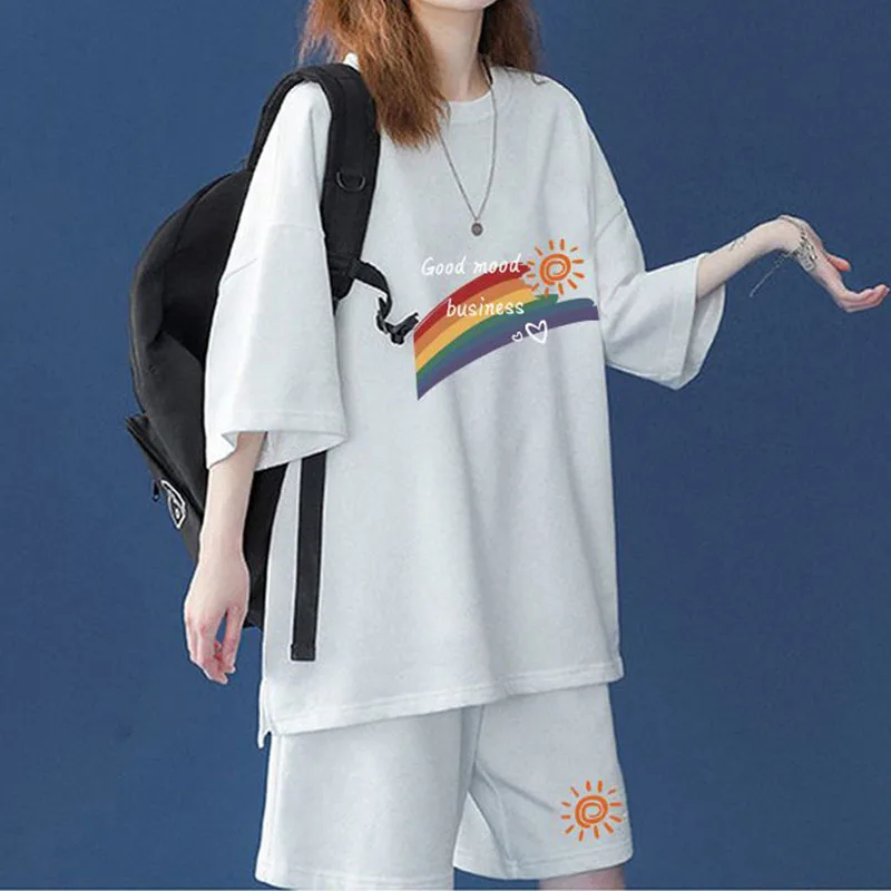 Top Trends: 2 Piece Short Sets Summer Korean Clothing Oversized Sports Casual Fashion Home Women Large Size Loose Short Sleeve Top Suit 2023 Shoppable Styles