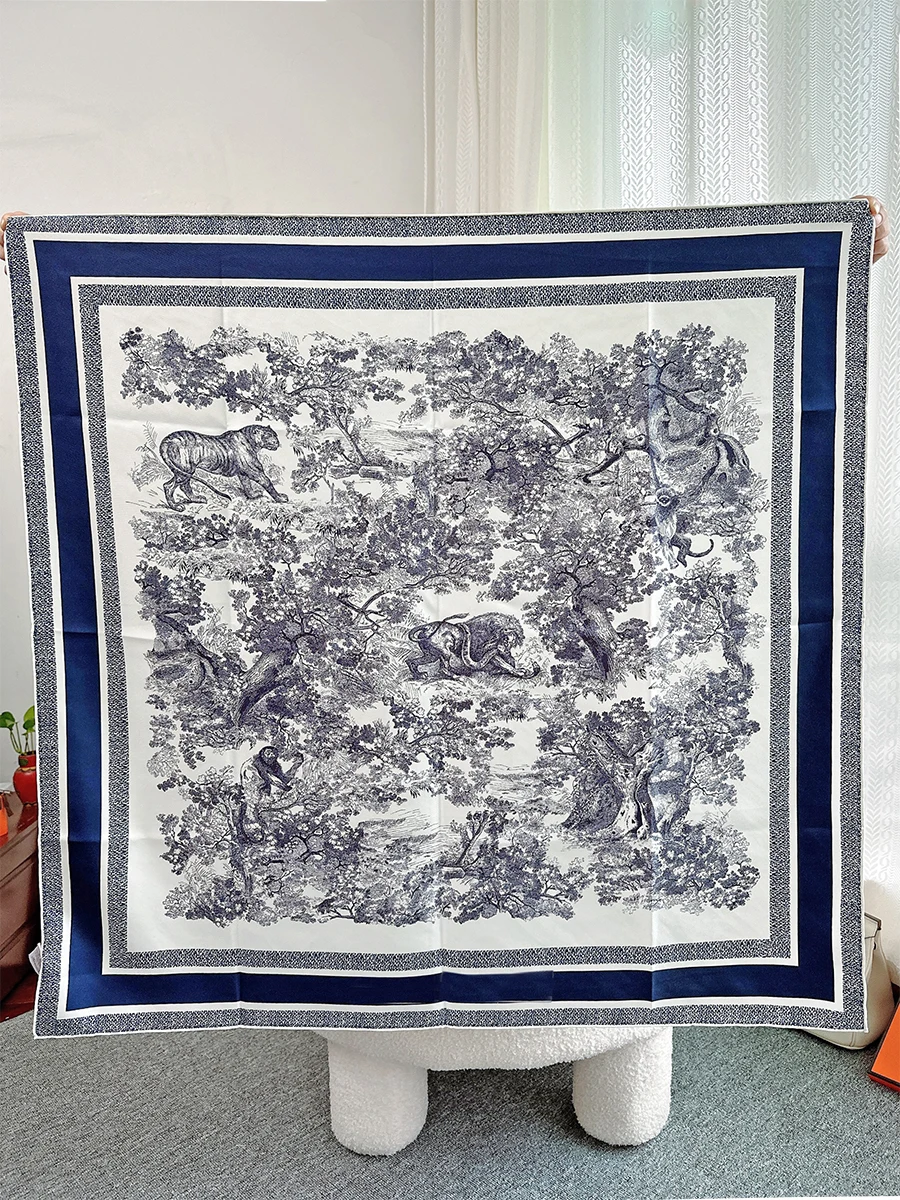 Top Trends: Toile De Jouy Sauvage 90 Square Scarf Dio* Navy Blue Silk Scarf Women&#039;s Luxury Design Gift Scarf Headband Shawl Beach Shoppable Styles