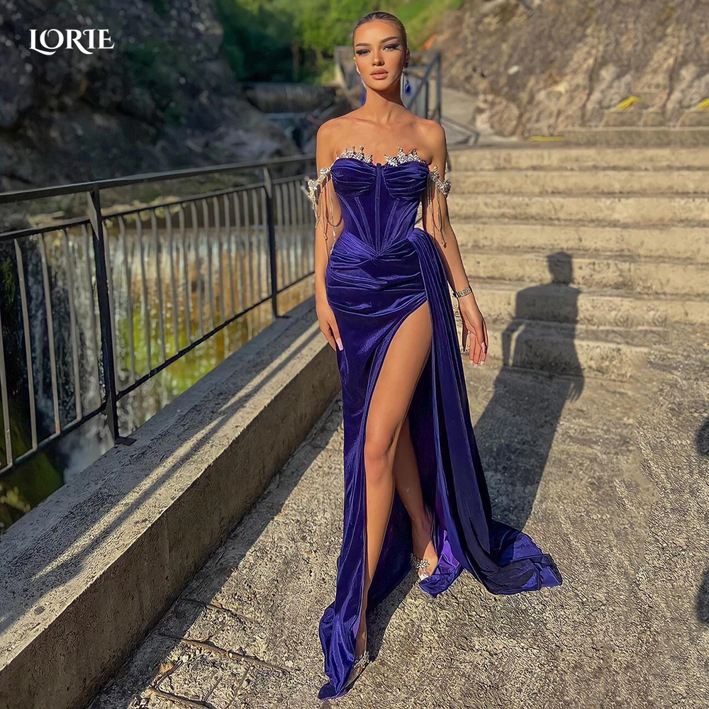 Top Trends: LORIE Royal Purple Evening Dresses Dubai Arabia Off Shoulder Beadings Mermaid Formal Celebrity Gowns 2022 Side Split Party Dress Shoppable Styles