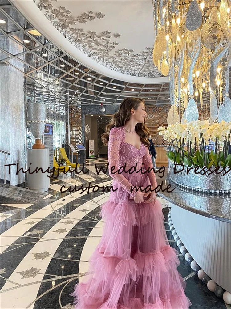 Top Trends: Xijun Glitter Long Pink Evening Dresses Saudi Arabric Formal Prom Dresses Full Sleeves Prom Gowns Princess Vestidos2023 Gogerous Shoppable Styles - Image 3