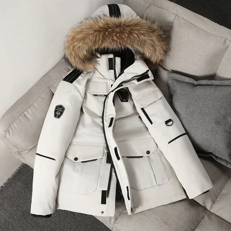 Top Trends: Winter Down Jacket Men 90% White Duck Parkas Coat Mid-length Fur Collar Male Thicken Snow Overcoat -30 Degree Keep Warm Shoppable Styles