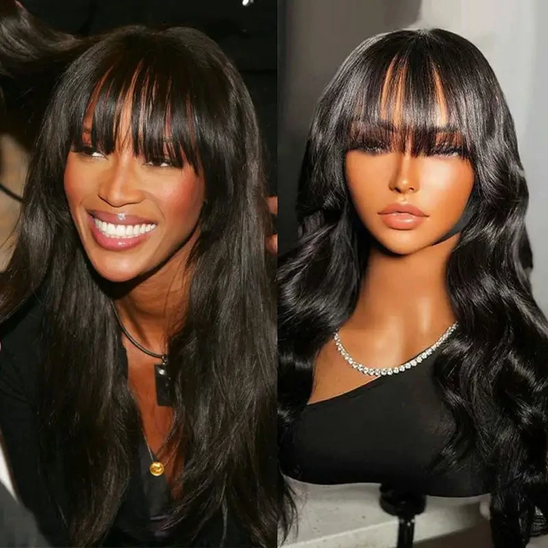 Top Trends: Body Wave Fringe Wigs With Bangs Human Hair Wigs Brazilian Full Machine Made Wig With BangFor Women Eady To Wear For Wig Shoppable Styles