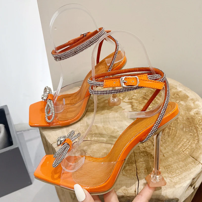 Top Trends: Liyke Summer Party Wedding Sandals Ladies 2024 Fashion Crystal Rhinestone Bowknot High Heels PVC Transparent Shoes Women Pumps Shoppable Styles - Image 2