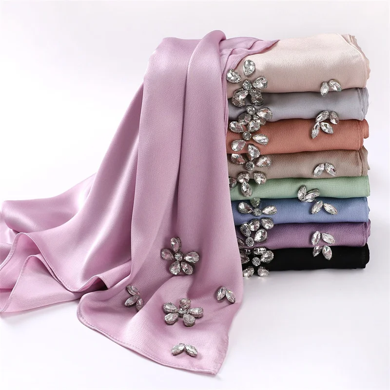 Top Trends: 2023 Luxury Stitch Diamond Floral Bubble Chiffon Instant Hijab Shawls Lady High Quality Wrap Beach Bufandas Ramadan Muslim Sjaal Shoppable Styles