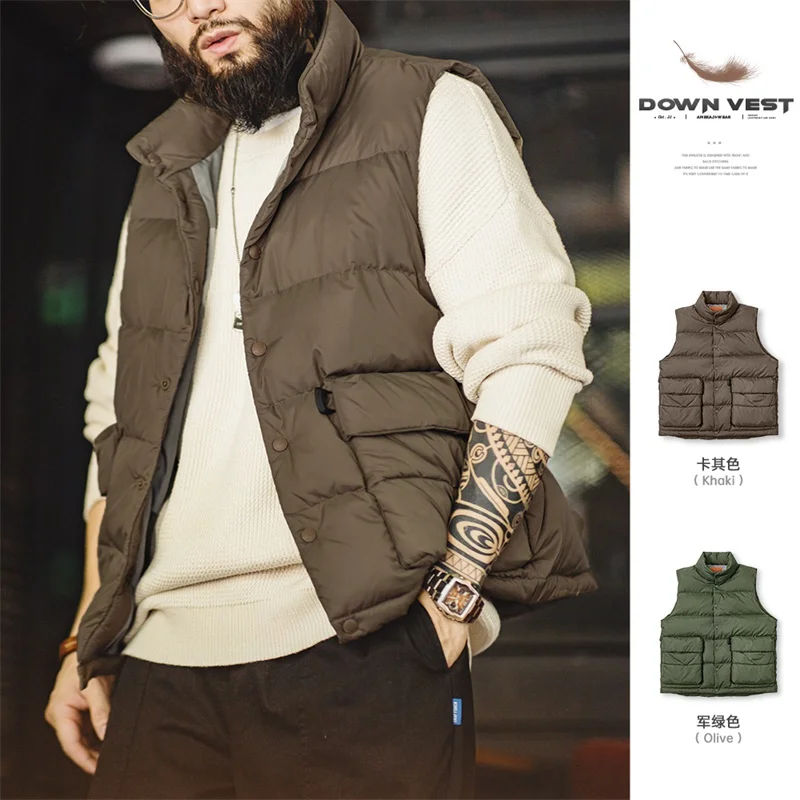 Top Trends: Maden Men&#039;s 90% White Duck Down Waistcoat Casual Light Warm Stand-up Collar Vest 2023 Autumn Amekaji Oversize Thick Vest Jacket Shoppable Styles