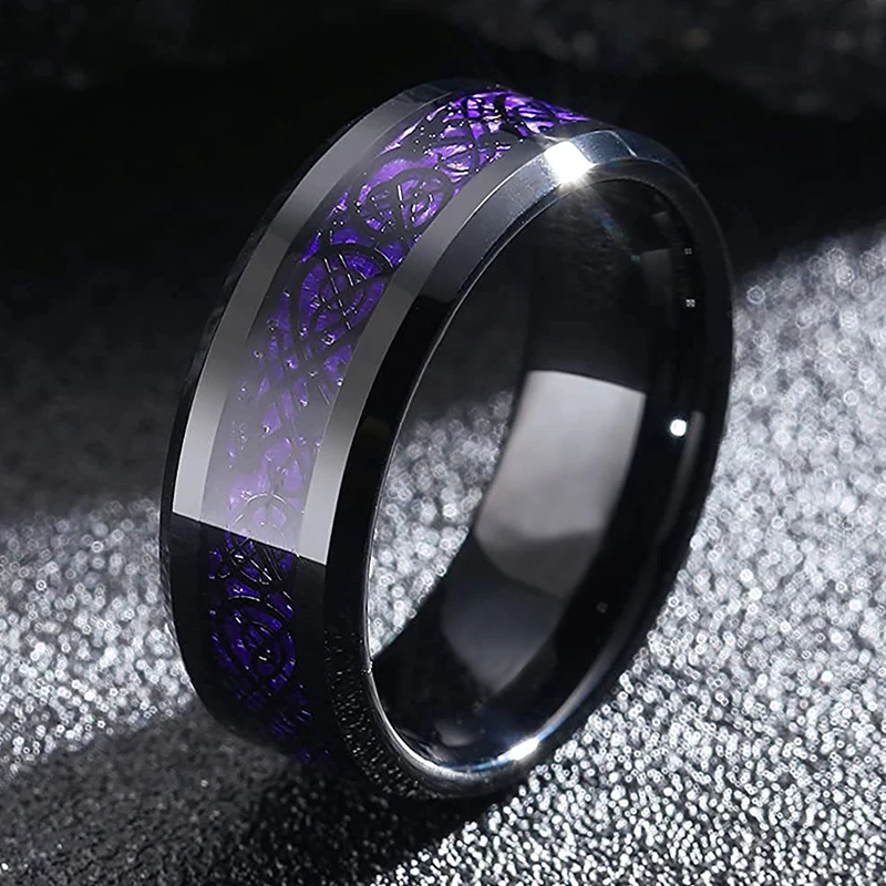 Top Trends: New Men's Fashion 8MM Stainless Steel Black Dragon Ring Inlay Purple Carbon Fiber Ring For Men Wedding Band Charm Jewelry Gifts Shoppable Styles