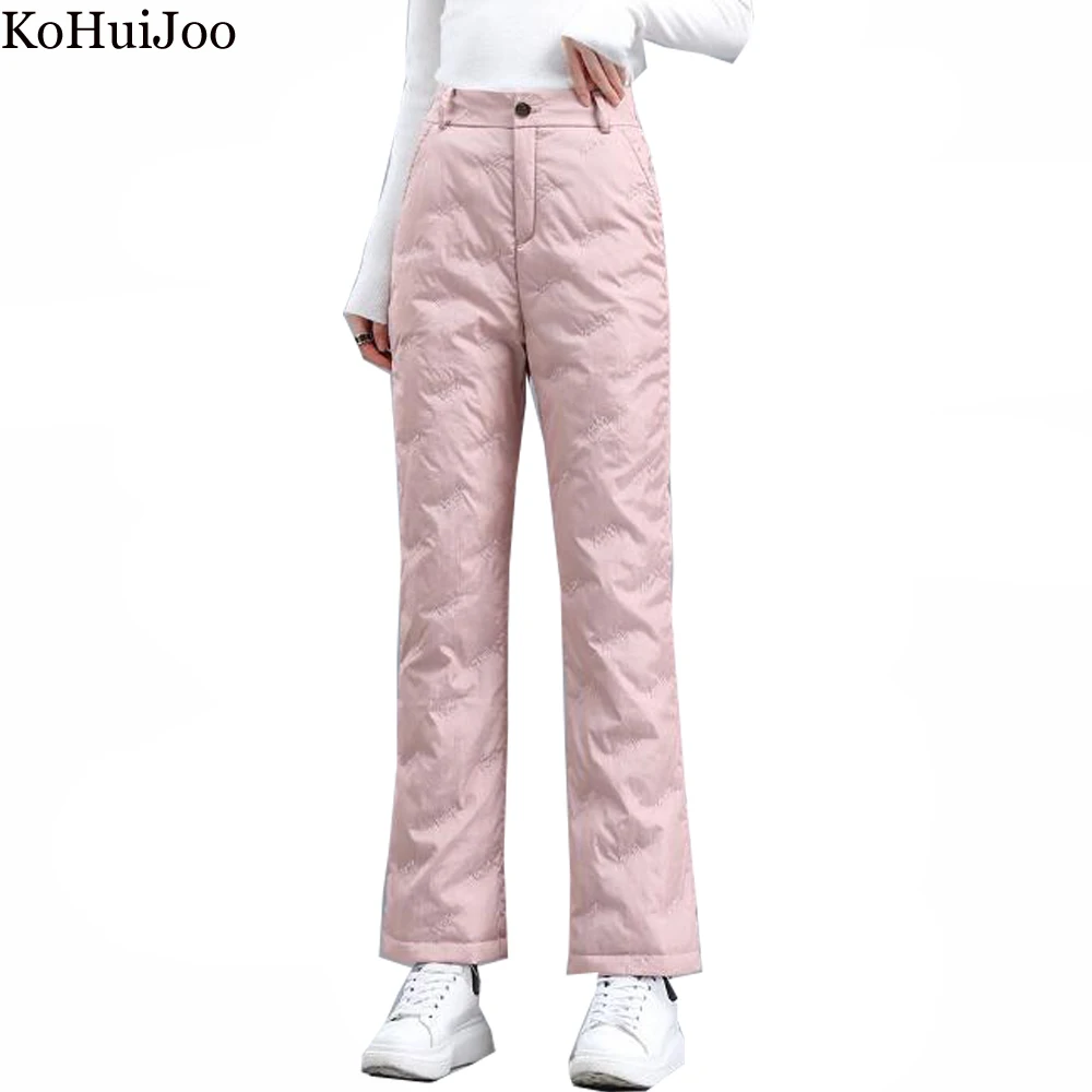 Top Trends: KoHuiJoo Women Down Pants Fashion Slim Flare Pants High Waist Winter Thick Warm Cotton-padded Trousers Large Size Pocket Design Shoppable Styles