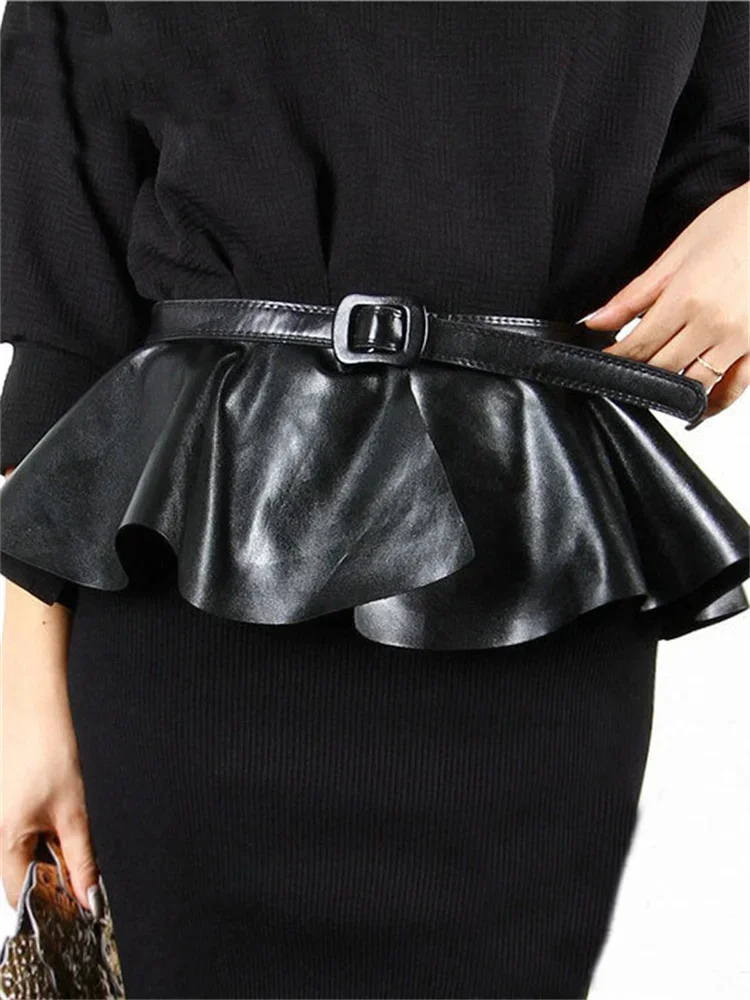 Top Trends: Tossy Black PU Ruffled Belt Female Accessories Fashion Patchwork High Waist Decoration Prong Buckle Body Shaper Girdle For Women Shoppable Styles