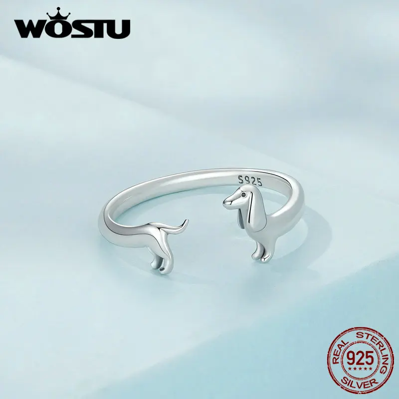 Top Trends: WOSTU 925 Sterling Silver Dachshund Dog Rings Adjustable Cut Animal Open Ring For Women Original Fine Jewelry Christmas Gift Shoppable Styles - Image 4