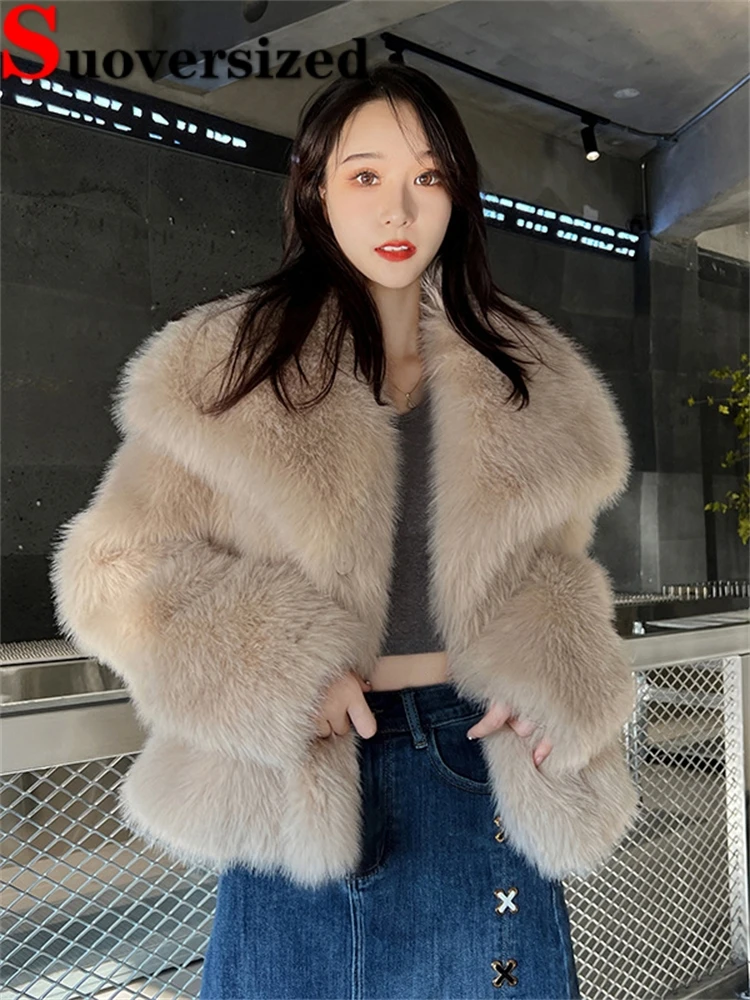 Top Trends: Thicken Lapel Winter Faux Fur Coats Korean Fashion Warm Jackets Women High Quality Luxury Jaqueta Elegant Furry Overcoats New Shoppable Styles