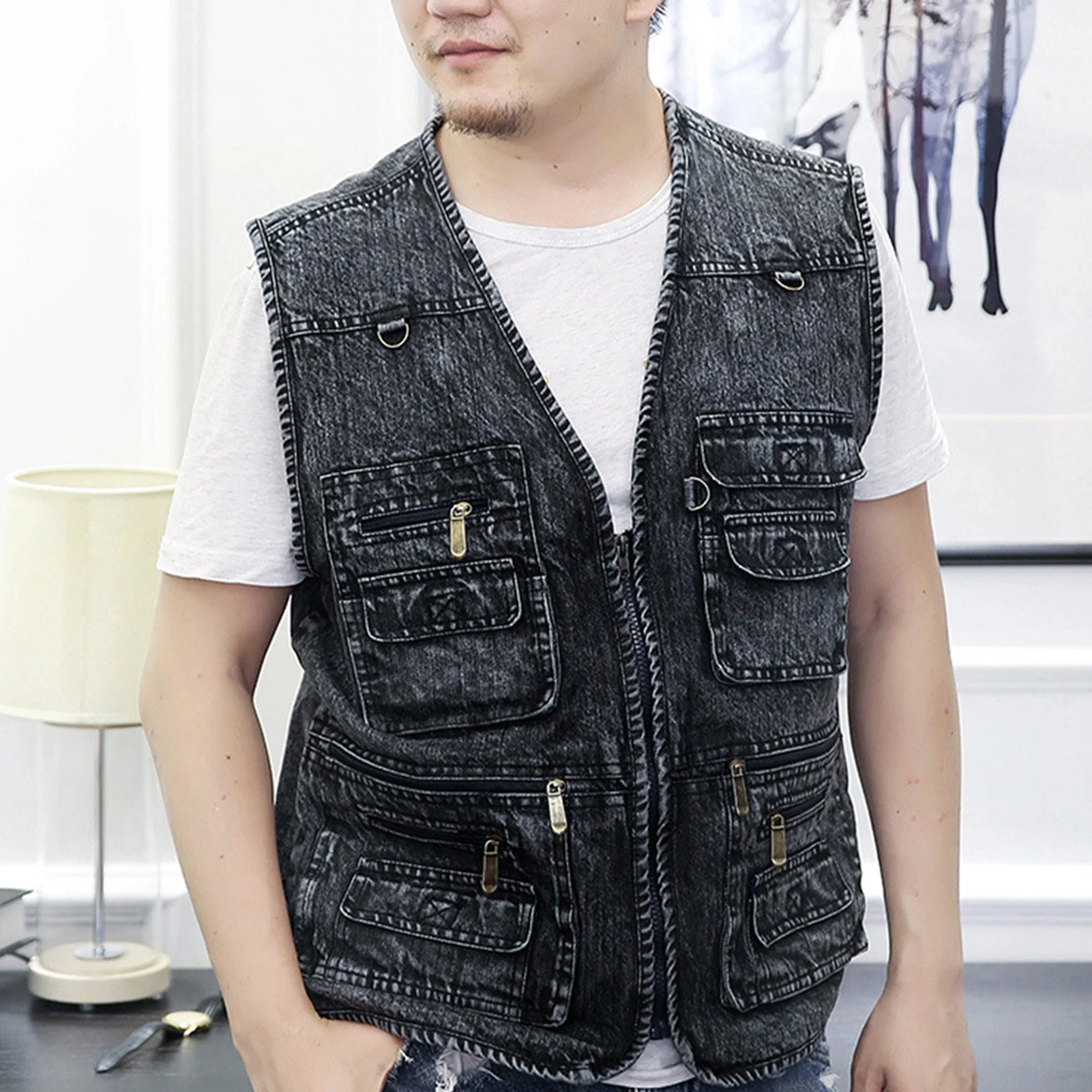 Top Trends: Vest Outerwear Popular Cool Solid Color Loose Zippers Vest Outerwear Sleeveless Coat For Home Men Vest Denim Vest Shoppable Styles