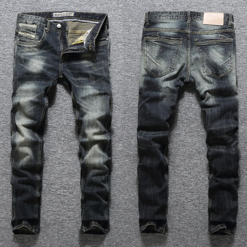 Top Trends: Fashion Designer Men Jeans Retro Black Blue Slim Fit Ripped Jeans Men Italian Style Vintage Casual Cotton Denim Pants Hombre Shoppable Styles