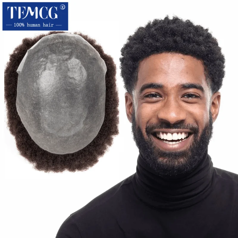 Top Trends: Durable Double Knotted Skin Base Afro Toupee For Men 100% Human Hair Wig For Black Mens Male Hair Prosthesis Replacement System Shoppable Styles