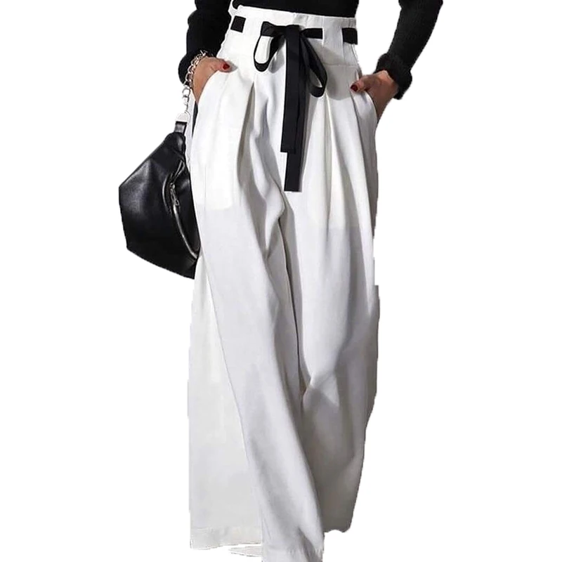 Top Trends: Yeezzi Women Stylish Drawstring Pleated Wide Leg Pants 2023 New Spring Autumn High Waisted Loose Causal Office White Trousers Shoppable Styles - Image 3