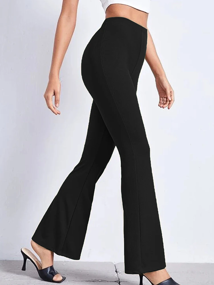 Top Trends: Summer High Waist Flare Pants New Yoga Trousers Female Streetwear Casual Solid Color Elastic Ladies Black Elegant Bottom Shoppable Styles