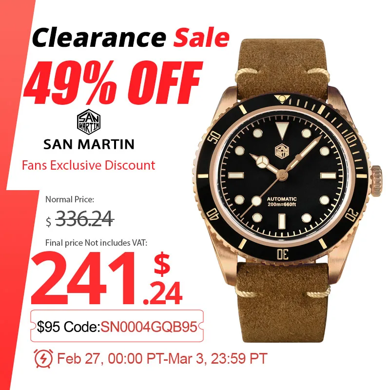 Top Trends: San Martin 38mm Vintage 6200 CuSn8 Bronze Diver Luxury Men Watch PT5000 SW200 Sapphire Automatic Mechanical 20Bar Leather Strap Shoppable Styles