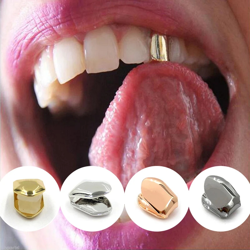 Top Trends: 1PC HipHop Single Tooth Grillz For Men Women Teeth Accessories Rapper Gold Plated Single Tooth Brace Decor Hip Hop Jewelry Shoppable Styles