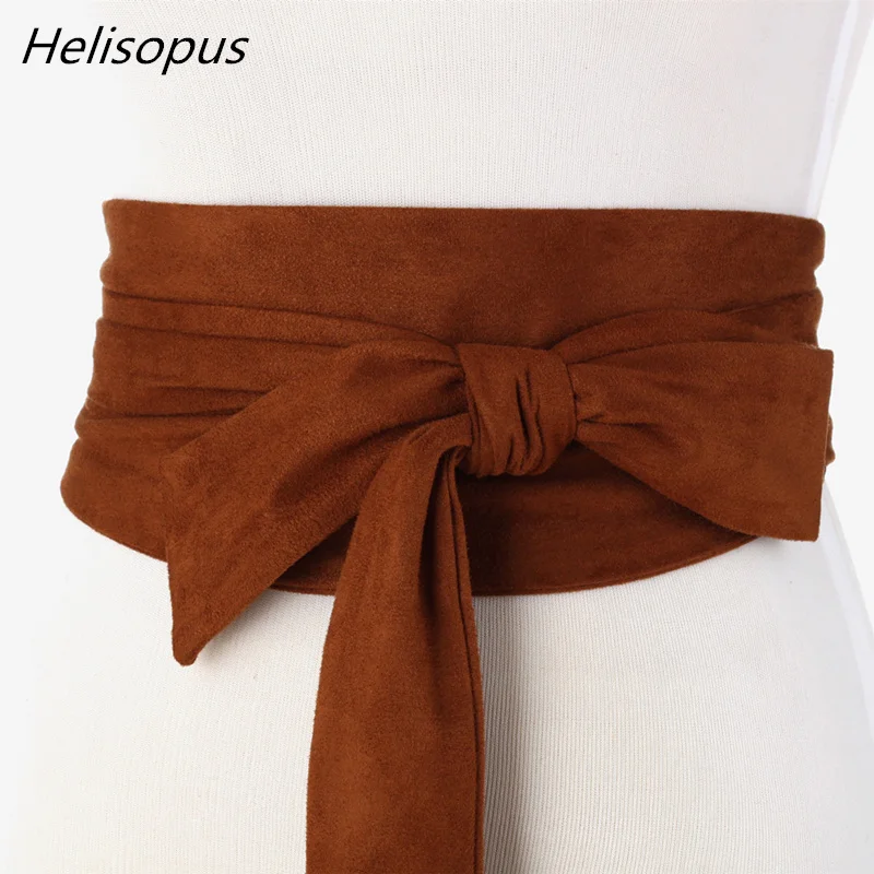 Top Trends: Helisopus New Suede Belts For Women Corset Camel Autumn Winter Waist Belt Female Waistband Solid Bow Tie Wide Belts Shoppable Styles