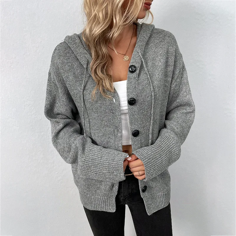 Top Trends: 2023 Autumn And Winter Cardigan For Women Hooded Sweaters V-Neck Solid Long Sleeve Knitted Sweater Drawstring Knitted Coat Woman Shoppable Styles - Image 2