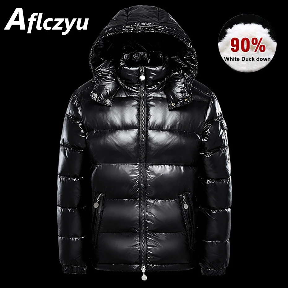 Top Trends: Black Down Jacket Men Winter Waterproof Puffer Jackets Coat Male Fashion Casual Outerwear Solid Color Bright Down Coat Warm Shoppable Styles