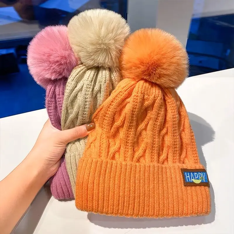 Top Trends: Women's Knitted Fur Pom Ball Hats Winter Warm Plush Thermal Thicken Casual Beanies Caps Outdoor Windproof Skullies Bonnet Cap Shoppable Styles - Image 2