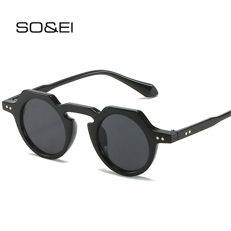 Top Trends: SO&amp;EI Ins Popular Fashion Small Round Sunglasses Women Retro Rivets Decoration Shades UV400 Men Clear Lens Sun Glasses Shoppable Styles