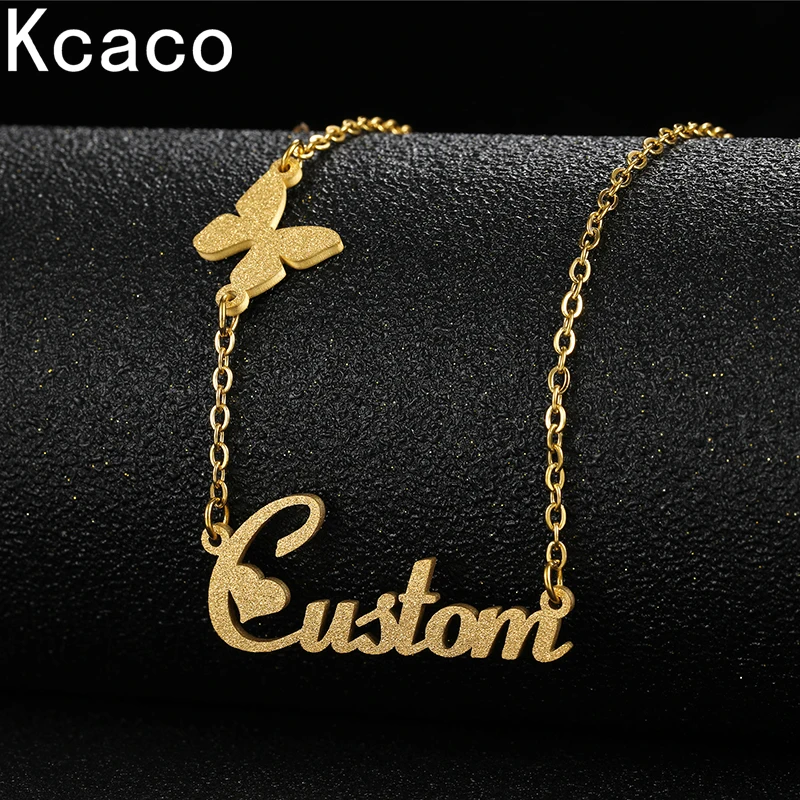 Top Trends: Customized Stainless Steel Frosted Name Necklace Personalized Sanding Letter Gold Butterfly Choker Pendant Chain Nameplate Gift Shoppable Styles