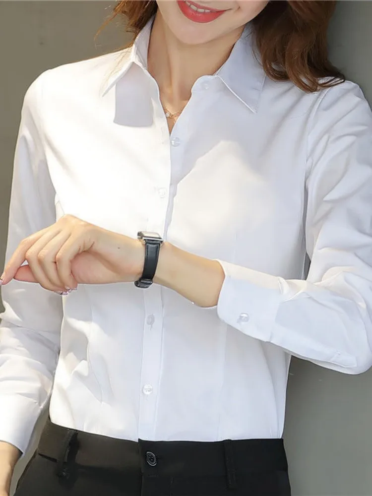 Top Trends: Fashion Women Shirt White Shirt Female Long-sleeve Professional Shirt Formal Dress Large Size Work Clothes OL Button Womens Tops Shoppable Styles